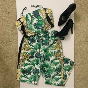 UPeach| 2 set leaf palm print- CropTop and pants